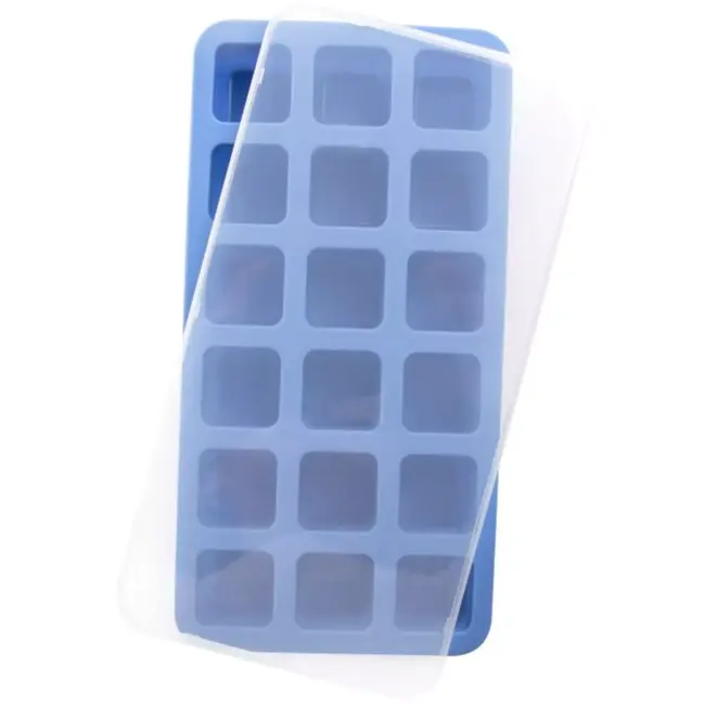 HENDI IJsblokjesvorm met deksel - siliconen met polypropyleen deksel - 21,7 x 11,4 x 3,0 cm - blauw - 18 ijsblokjes (2,6 x 2,6 x 2,6 cm) - vriezer