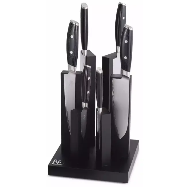 Yaxell Messenblok met 6 keukenmessen - beukenhout - zwart - opbergen en snijden - voor de keuken