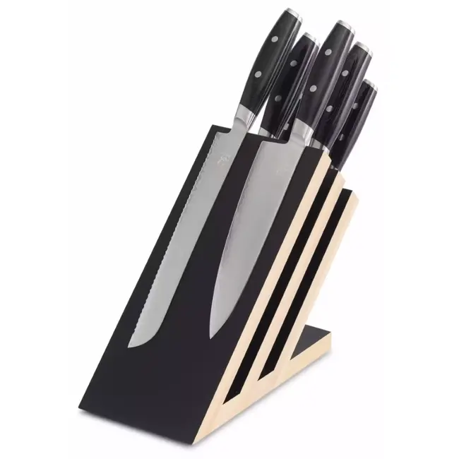 Yaxell Messenblokset - beukenhout - magnetisch opbergen en presenteren - zwart - met 6 messen - voor de keuken