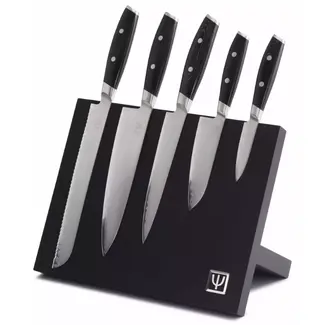 Yaxell magnetisch messenblok met messenset - beukenhout en roestvrij staal - zwart - 5 messen - voor de keuken - veilig opbergen