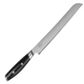 Yaxell Broodmes - 3-laags roestvrij staal - gekarteld lemmet - 23 cm - zwart - voor brood