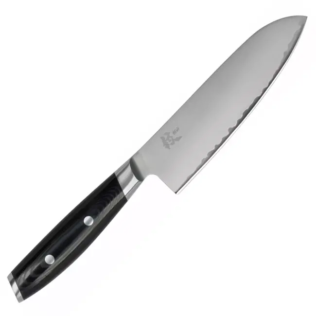 Yaxell santokumes 16,5 cm - 3-laags roestvrij staal met VG10 kern - zwarte vezellaminaat handgreep - voor snijden en hakken van groente, vlees en vis