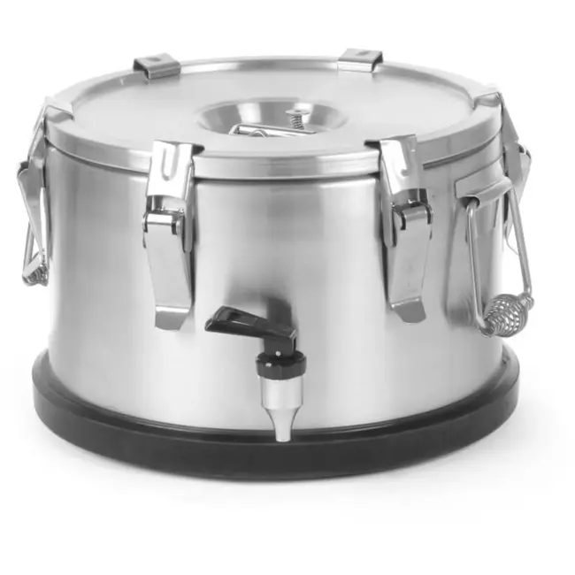 HENDI Warmhoudcontainer met kraan - roestvast staal 18/8 - geisoleerd - 10 liter, diameter 33 cm x hoogte 22 cm - zilverkleurig - voor warme dranken en soepen