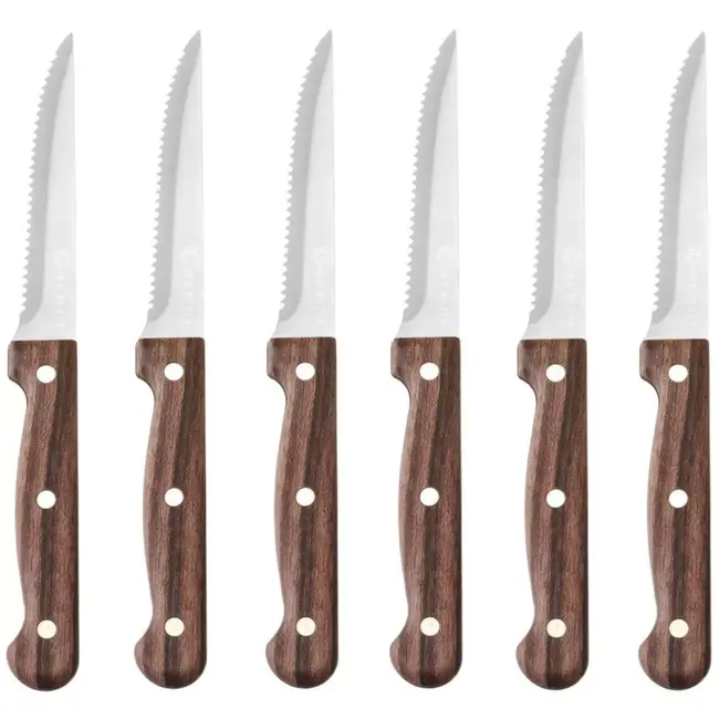 HENDI Steakmessen set - roestvast staal met kunststof handgreep - 21 cm - bruin - 6 stuks - voor het snijden van steak en vleesgerechten aan tafel