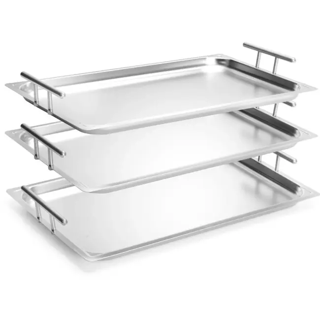 HENDI Dienblad rechthoekig - 53 x 32,5 x 7 cm - roestvast staal - met handgrepen - zilverkleurig - serveren en presenteren - horeca en catering