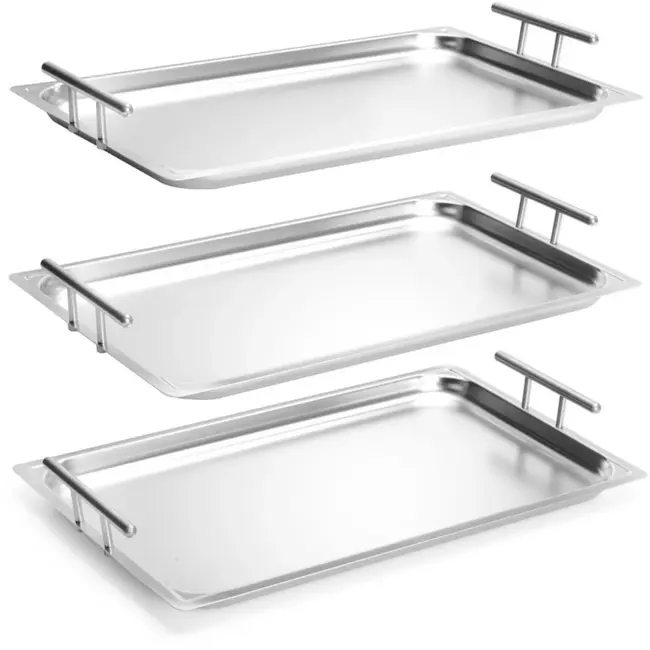 HENDI Dienblad rechthoekig - 53 x 32,5 x 7 cm - roestvast staal - met handgrepen - zilverkleurig - serveren en presenteren - horeca en catering