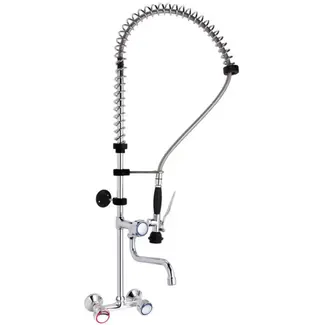 HENDI Spoeldouche wandmontage - roestvast staal - hogedruk douchekop, draaibare uitloop, aparte koud- en warmwateraansluiting - 101 cm - zilverkleurig - horeca