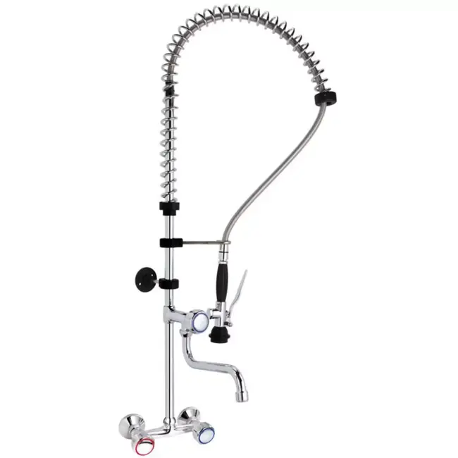 HENDI Spoeldouche wandmontage - roestvast staal - hogedruk douchekop, draaibare uitloop, aparte koud- en warmwateraansluiting - 101 cm - zilverkleurig - horeca