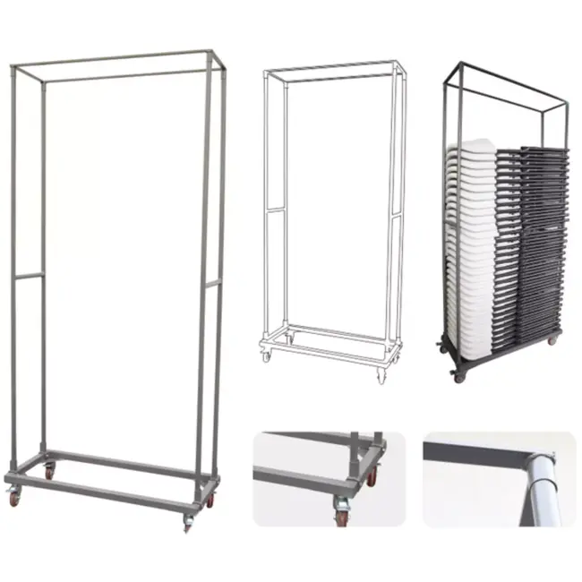 AmerBox stoelenkar - gepoedercoat koolstofstaal - 114 x 49,2 x 189,5 cm - transport, opslag en bescherming - voor 25 stoelen - 2 vaste en 2 zwenkwielen met remmen