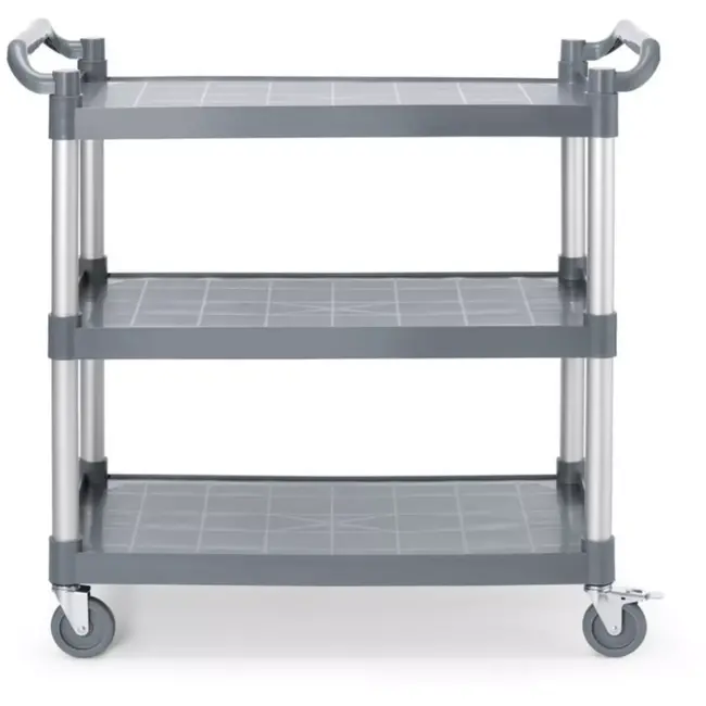 AmerBox serveerwagen - polypropyleen - 1010 x 500 x 960 mm - 3 bladen - grijs - met zwenkwielen met rem - horeca, serveren en transport