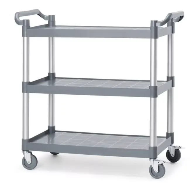 AmerBox serveerwagen - polypropyleen - 1010 x 500 x 960 mm - 3 bladen - grijs - met zwenkwielen met rem - horeca, serveren en transport