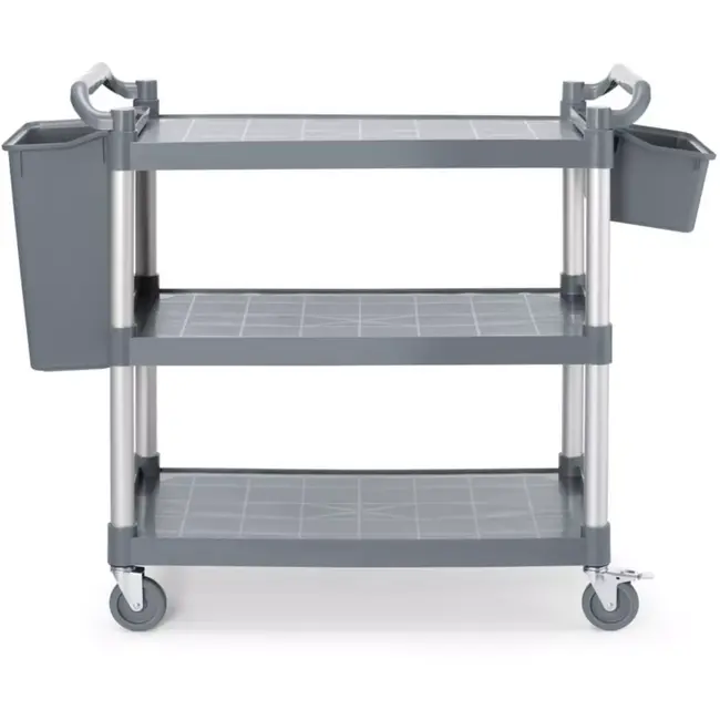 AmerBox serveerwagen - polypropyleen - 1010 x 500 x 960 mm - 3 bladen - grijs - met zwenkwielen met rem - horeca, serveren en transport