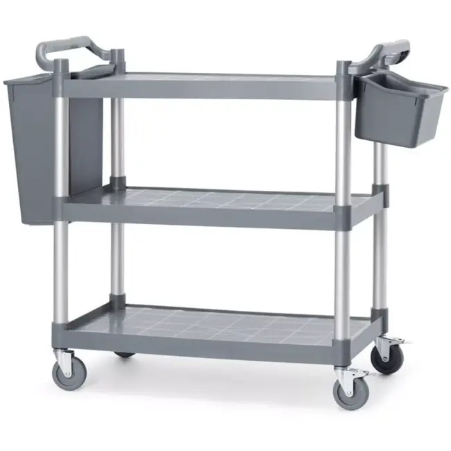 AmerBox serveerwagen - polypropyleen - 1010 x 500 x 960 mm - 3 bladen - grijs - met zwenkwielen met rem - horeca, serveren en transport