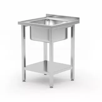 HENDI Spoeltafel - roestvast staal - met legplank en spoelbak in het midden - 60x60x(H)85 cm - spoelbak 40x40x(H)25 cm - geboute constructie - zilver - horeca