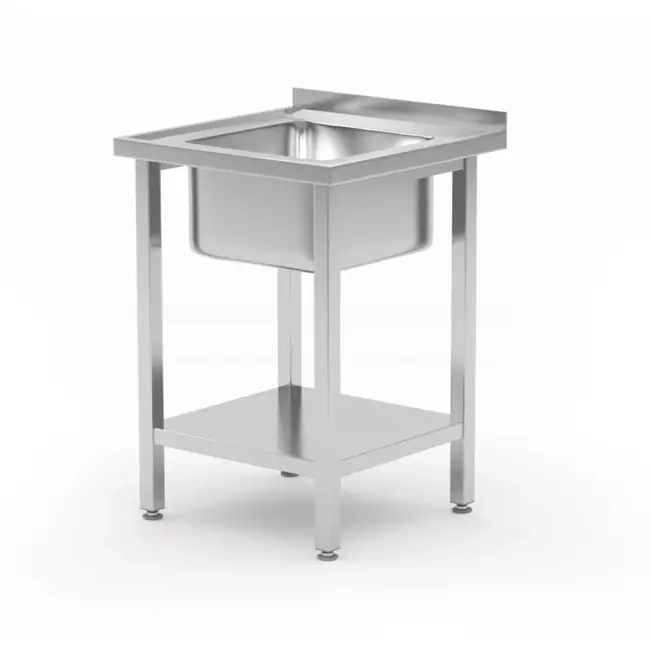 HENDI Spoeltafel - roestvast staal - met legplank en spoelbak in het midden - 60x60x(H)85 cm - spoelbak 40x40x(H)25 cm - geboute constructie - zilver - horeca