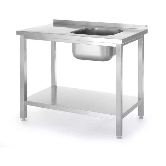 HENDI spoeltafel roestvast staal - met legplank, spoelbak links - 100x60x85 cm - zilver - horeca