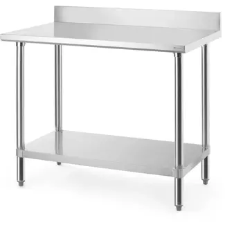 HENDI Werktafel - roestvast staal - met spatrand, legplank en verstelbare poten - 100 x 60 x 95 cm - zilvergrijs - horecakeuken - 130 kg draagvermogen