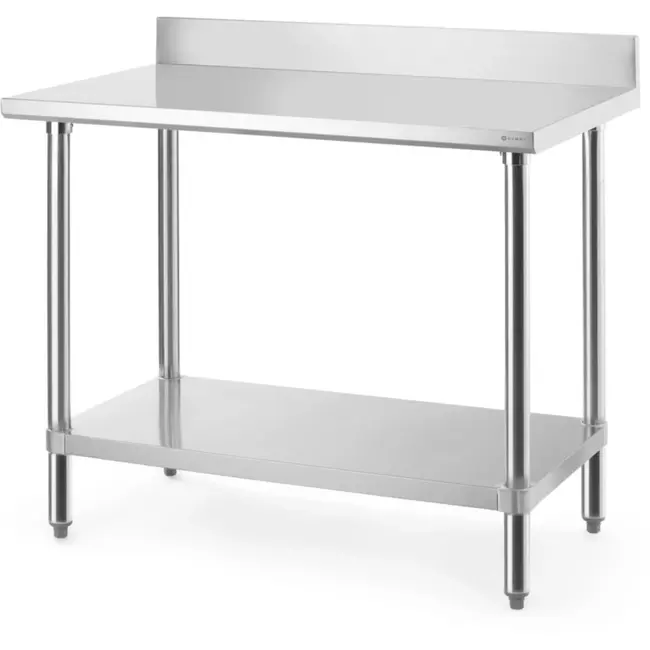 HENDI Werktafel - roestvast staal - met spatrand, legplank en verstelbare poten - 100 x 60 x 95 cm - zilvergrijs - horecakeuken - 130 kg draagvermogen