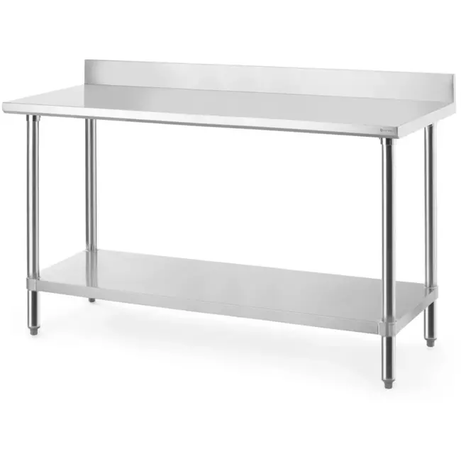 HENDI Werktafel - roestvast staal - 160x60x95 cm - met spatrand, legplank en verstelbare poten - 130 kg draagvermogen - zilverkleurig - horeca