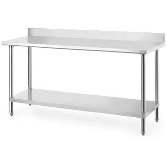 HENDI Werktafel - roestvast staal - met spatrand, legplank en in hoogte verstelbare poten - 180x60x(h)95 cm - zilver - voor horecakeuken
