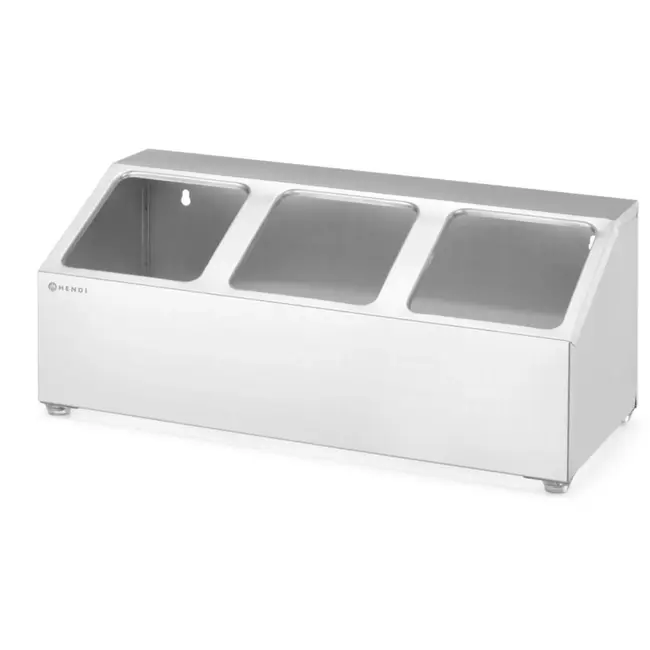 HENDI gastronormbakhouder 3 compartimenten - roestvast staal - 51,2x24,5x21,5 cm - antislipvoetjes, wandmontage - zilverkleurig - voor organiseren in horeca