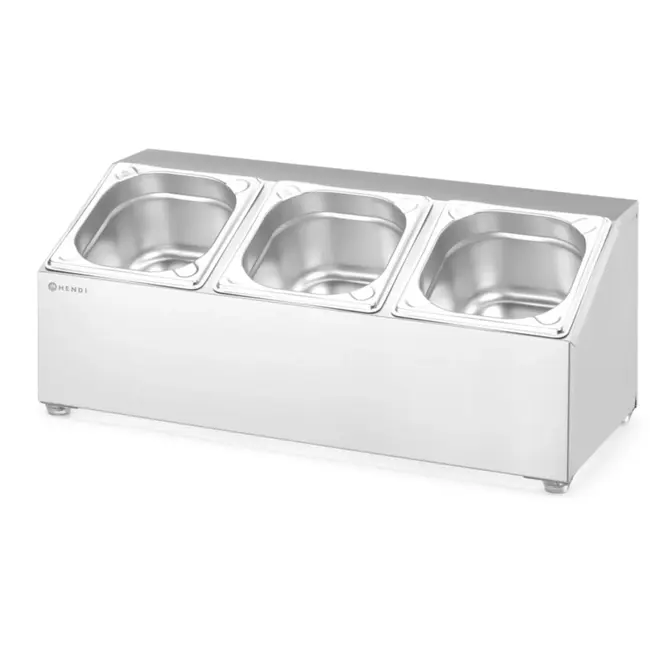 HENDI gastronormbakhouder 3 compartimenten - roestvast staal - 51,2x24,5x21,5 cm - antislipvoetjes, wandmontage - zilverkleurig - voor organiseren in horeca