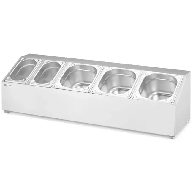 HENDI gastronormhouder - roestvast staal - 5 compartimenten, antislip en optionele wandmontage - 74,5 x 24,5 x 21,5 cm - zilverkleurig - voor gastronormbakken