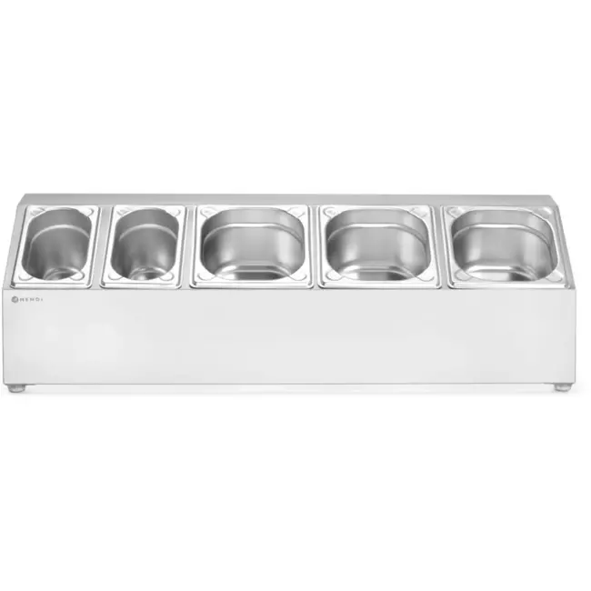 HENDI gastronormhouder - roestvast staal - 5 compartimenten, antislip en optionele wandmontage - 74,5 x 24,5 x 21,5 cm - zilverkleurig - voor gastronormbakken