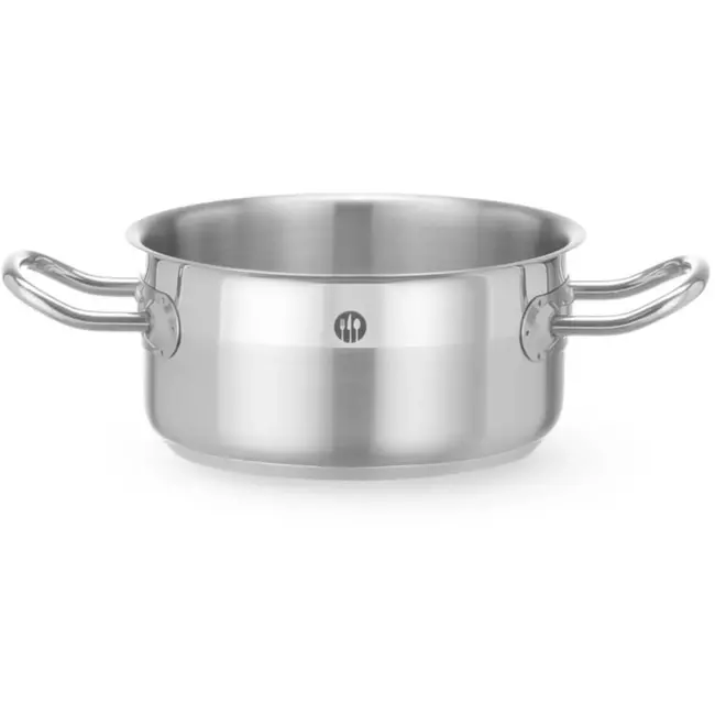 HENDI Lage kookpan - roestvast staal met aluminium kern - zonder deksel - diameter 16 cm x hoogte 8,1 cm - 1,5 liter - zilver - voor alle warmtebronnen, inductie