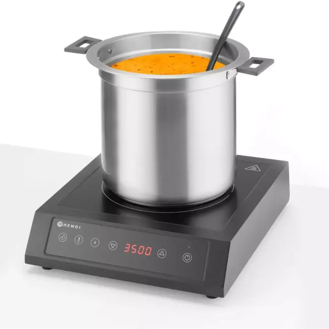 HENDI Elektrische soepketel 10 liter - roestvaststalen pan, koolstofstalen behuizing - zonder water - diameter 33 cm x hoogte 39,8 cm - zwart - voor soep en sauzen