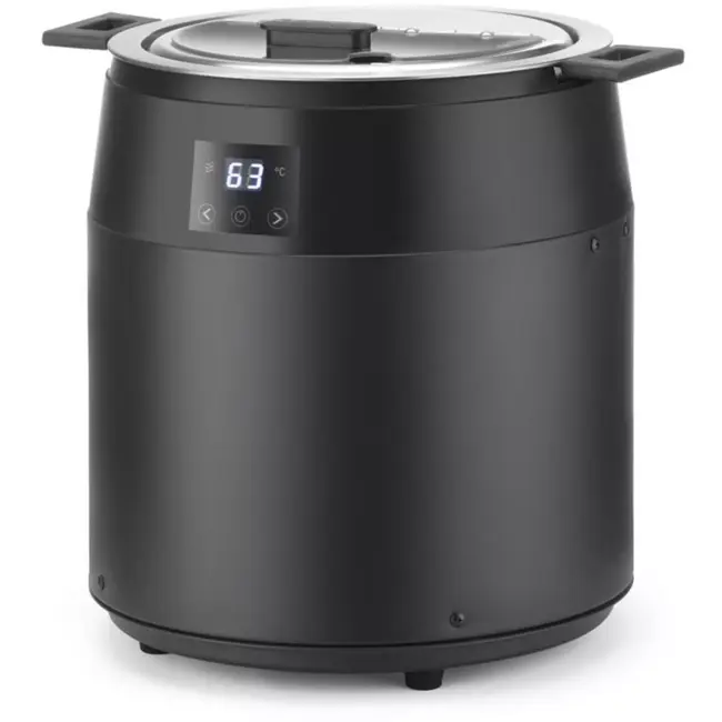 HENDI Elektrische soepketel 10 liter - roestvaststalen pan, koolstofstalen behuizing - zonder water - diameter 33 cm x hoogte 39,8 cm - zwart - voor soep en sauzen