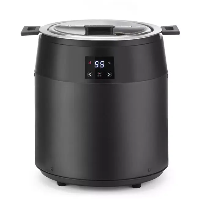 HENDI Elektrische soepketel 10 liter - roestvaststalen pan, koolstofstalen behuizing - zonder water - diameter 33 cm x hoogte 39,8 cm - zwart - voor soep en sauzen