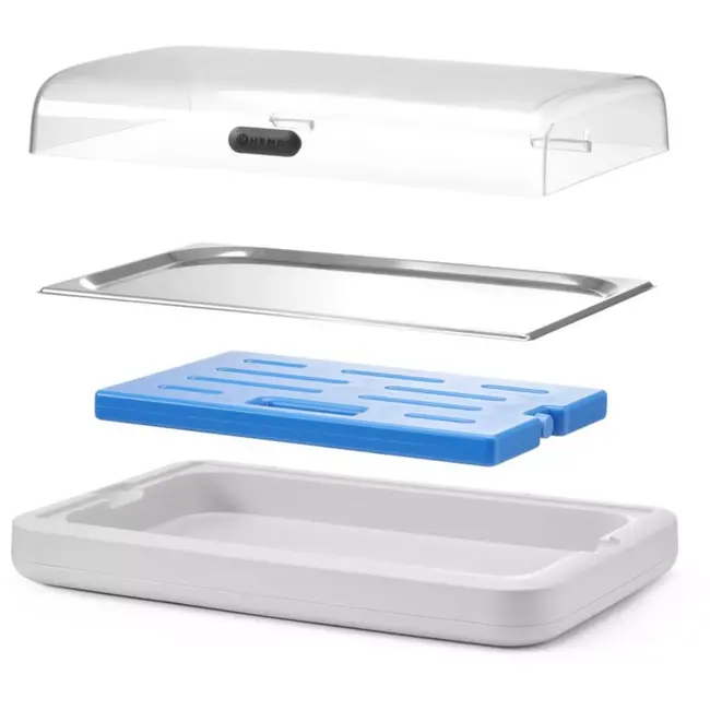HENDI Koeldisplay GN 1/1 - kunststof, rvs bak, koelelement - 59,3x38,9x14,7 cm - wit buffet