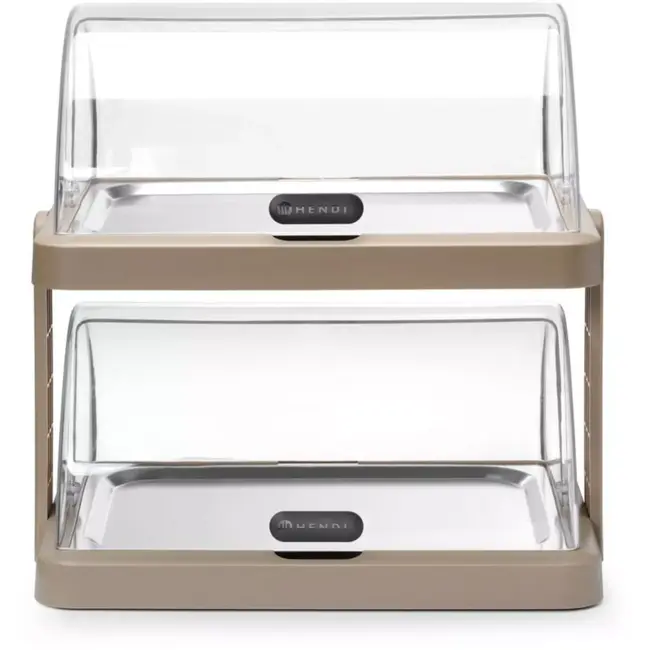HENDI Dubbele koelvitrine met roldeksels, 2 niveaus - 48 x 35,5 x 48 cm - ABS/PET met koelelementen, inclusief rvs schalen 40 x 30 cm - beige - voor horecabuffet