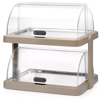 HENDI Dubbele koelvitrine met roldeksels, 2 niveaus - 48 x 35,5 x 48 cm - ABS/PET met koelelementen, inclusief rvs schalen 40 x 30 cm - beige - voor horecabuffet