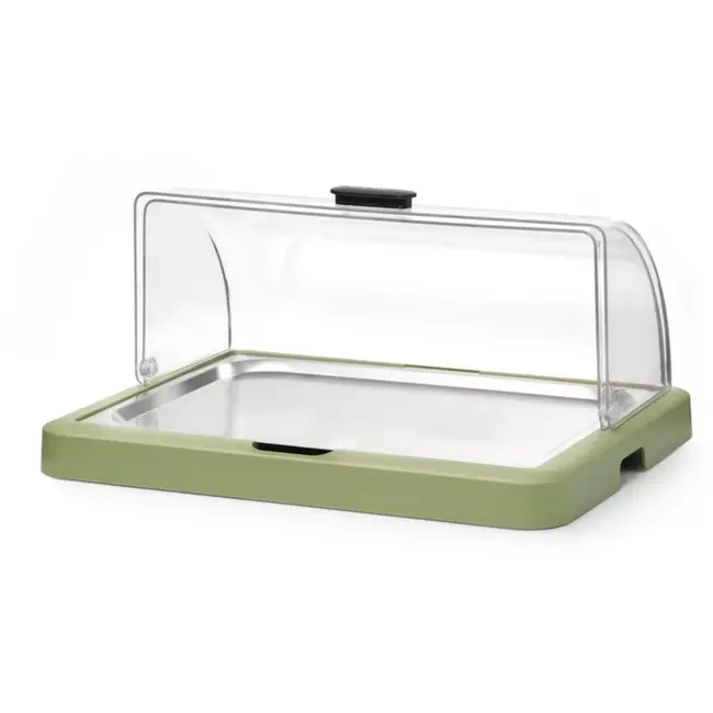 HENDI Koelvitrine met roldeksel - ABS behuizing, roestvaststalen plateau 40 x 30 cm - 46 x 35,5 x 22 cm - groen - met koelelementen - voor buffetpresentatie