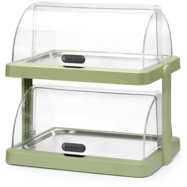 HENDI koelvitrine - ABS en PET - dubbel met roltopdeksel, 2-laags, koelen en presenteren - 48x35,5x48 cm - groen - voor buffet, met roestvaststalen schalen 40x30 cm