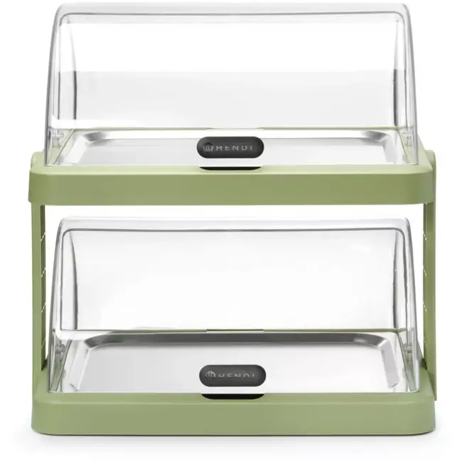 HENDI koelvitrine - ABS en PET - dubbel met roltopdeksel, 2-laags, koelen en presenteren - 48x35,5x48 cm - groen - voor buffet, met roestvaststalen schalen 40x30 cm
