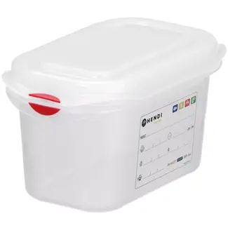 HENDI gastronormbak GN 1/9 - polypropyleen - 17,6x10,8x15 cm - luchtdicht met deksel - transparant - 1,5 l - voedselopslag