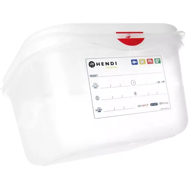 HENDI gastronormbak GN 1/6 - polypropyleen - met deksel, luchtdicht en stapelbaar - 2,6 liter - 176 x 162 x 150 mm - transparant - voor voedselopslag