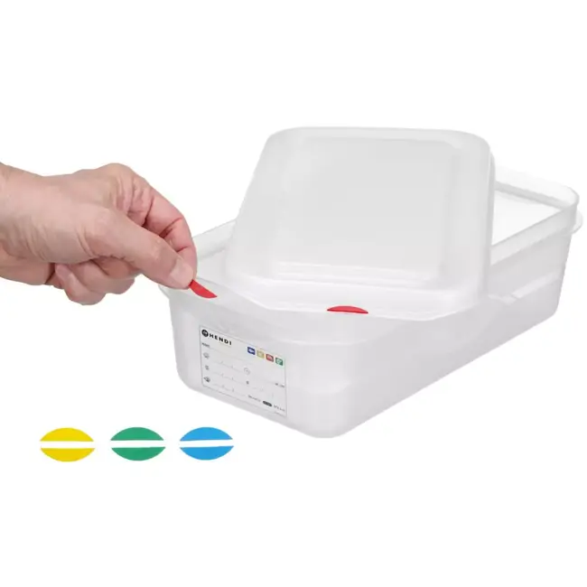 HENDI GN-bak 1/4 - polypropyleen - luchtdicht, stapelbaar met deksel - 26,5x16,2x10 cm - transparant - 2,8 liter - voedselopslag horeca