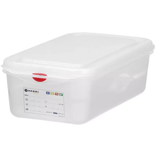 HENDI Gastronormbak GN 1/3 - 325x176x65 mm - polypropyleen - luchtdicht met deksel - transparant - 2,5 liter - voor voedselopslag in horeca