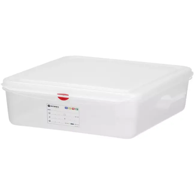 HENDI gastronorm 1/1 bak - polypropyleen - met deksel, lekdicht en stapelbaar - 8 liter - 53x32,5x6,5 cm - transparant - voor voedselopslag horeca