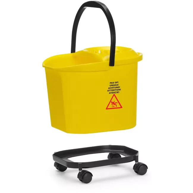 HENDI Dweilemmer met wringer op zwenkwielen - polypropyleen - 16 liter - 40,5x29,6x34 cm - geel - voor professioneel vloeronderhoud in horeca en schoonmaak