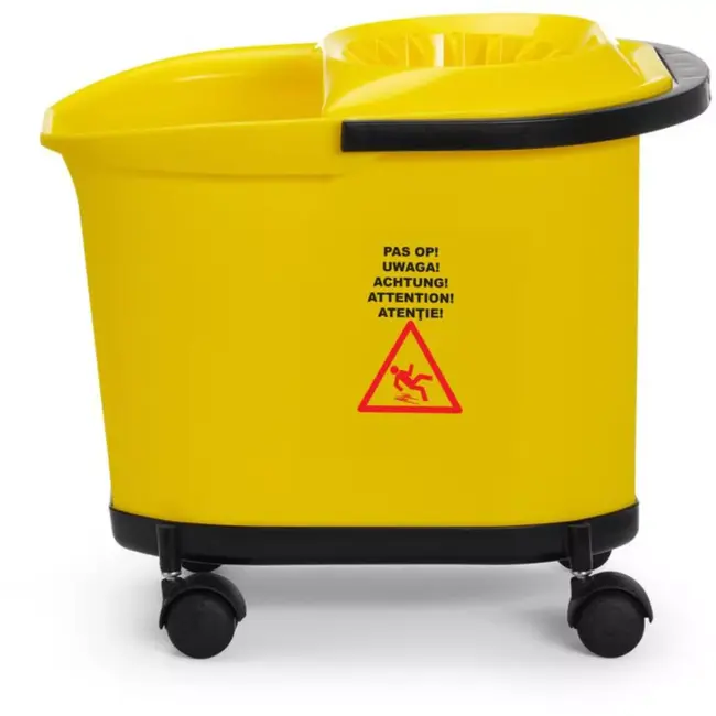 HENDI Dweilemmer met wringer op zwenkwielen - polypropyleen - 16 liter - 40,5x29,6x34 cm - geel - voor professioneel vloeronderhoud in horeca en schoonmaak