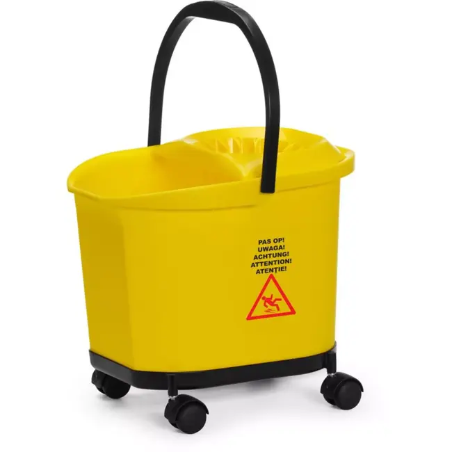 HENDI Dweilemmer met wringer op zwenkwielen - polypropyleen - 16 liter - 40,5x29,6x34 cm - geel - voor professioneel vloeronderhoud in horeca en schoonmaak