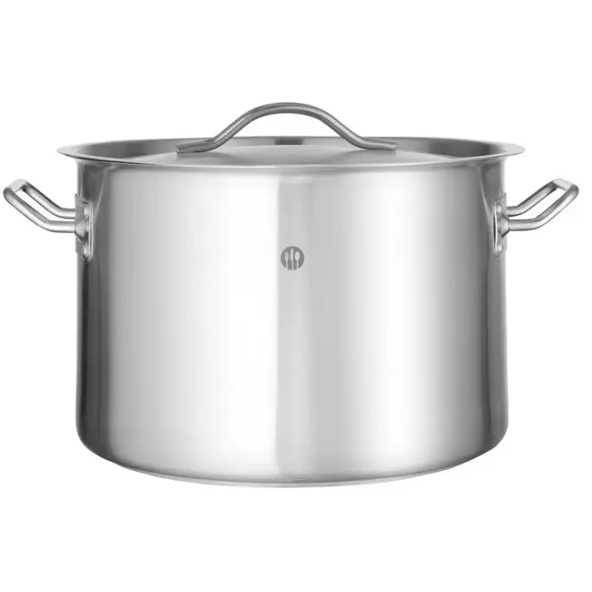 HENDI Kookpan met deksel - roestvast staal met sandwichbodem - 14 liter - 30 cm diameter x 20 cm hoog - mat zilverkleurig - voor alle warmtebronnen, inductie