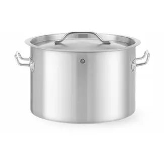 HENDI Middelgrote kookpan 35 cm met deksel, zilver en 23 liter inhoud