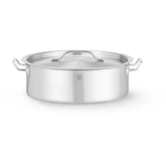 HENDI Lage kookpan RVS met deksel, diameter 36,0 cm, hoogte 13,9 cm, 14,1 l, zilver, inductie