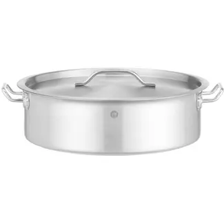 HENDI Kookpan laag met deksel - rvs sandwichbodem - 38,0x13,9 cm - 15,8 l - zilver - inductie